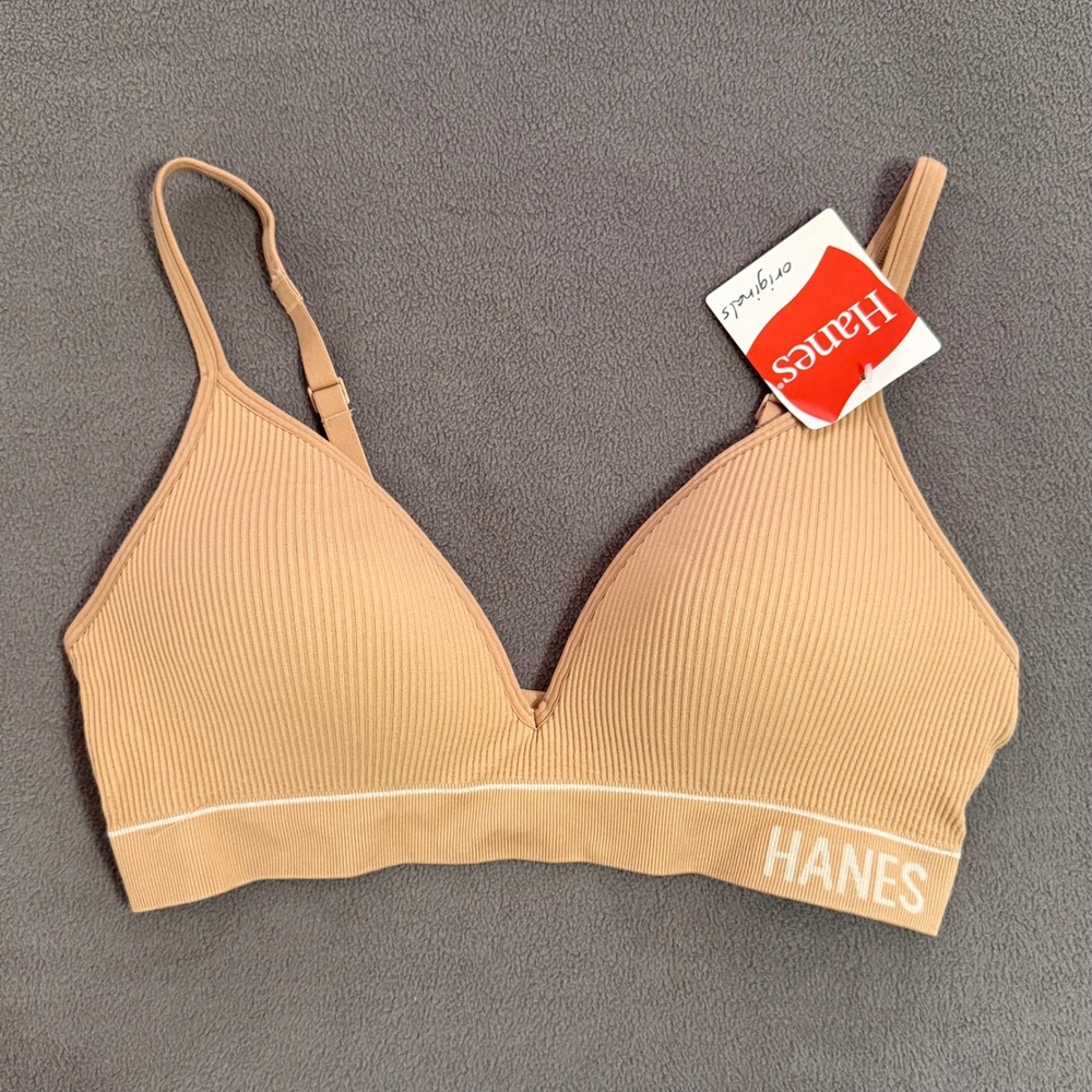 Hanes Bralette Women XL Tan NWT Ribbed Seamless Triangle Wirefree MHT004